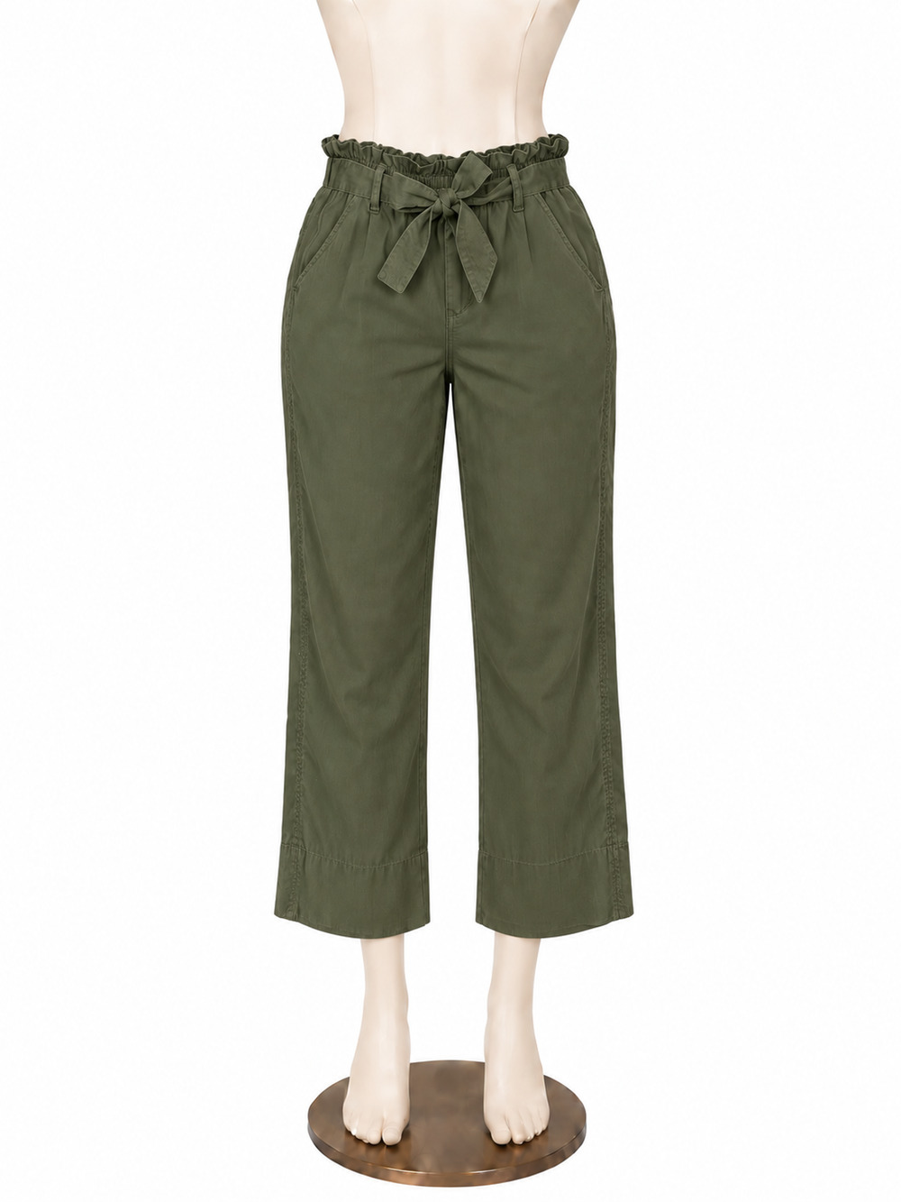 Knox Rose Olive Green Lyocell Wide Leg Paperbag Pants Size Large
